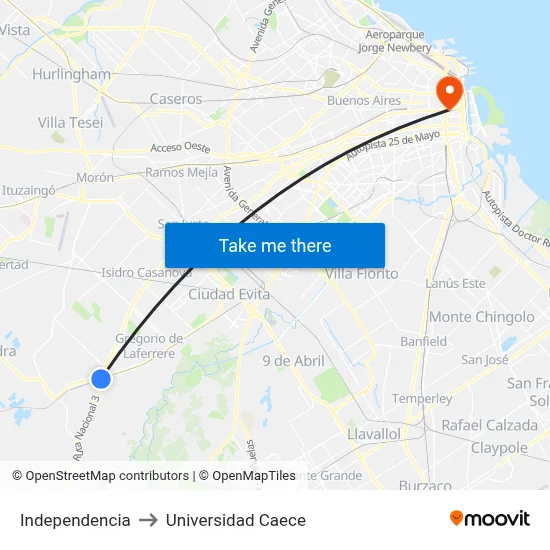 Independencia to Universidad Caece map