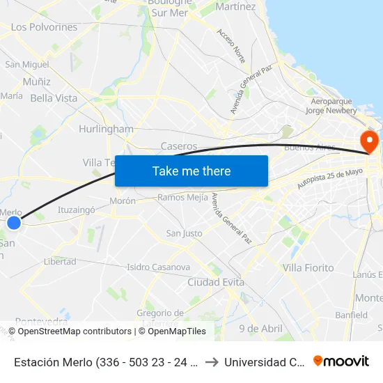 Estación Merlo (336 - 503 23 - 24 - 23/24) to Universidad Caece map