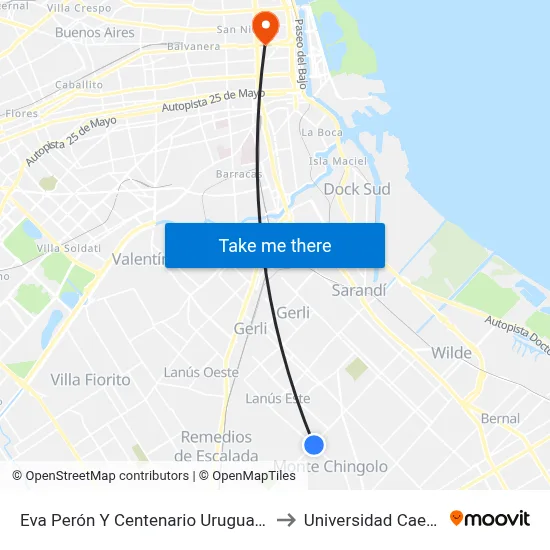 Eva Perón Y Centenario Uruguayo to Universidad Caece map