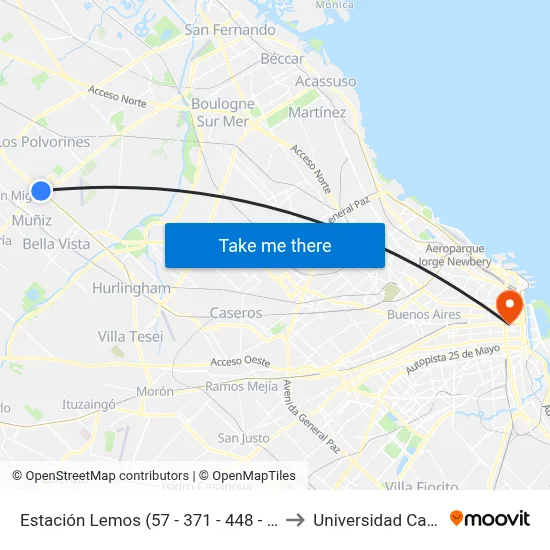 Estación Lemos (57 - 371 - 448 - 449) to Universidad Caece map