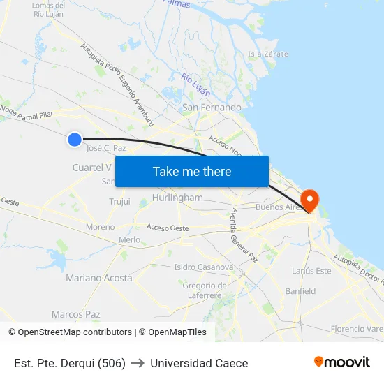 Est. Pte. Derqui (506) to Universidad Caece map