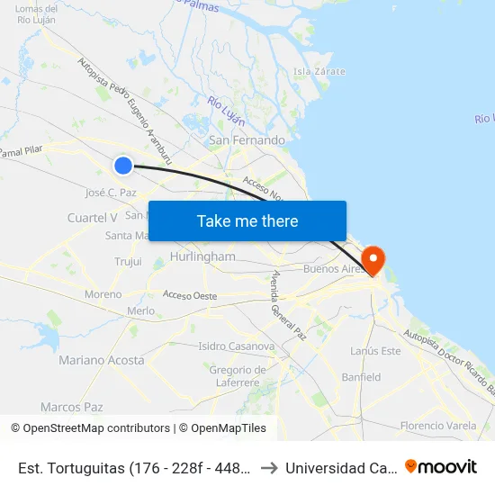 Est. Tortuguitas (176 - 228f - 448 - 501) to Universidad Caece map