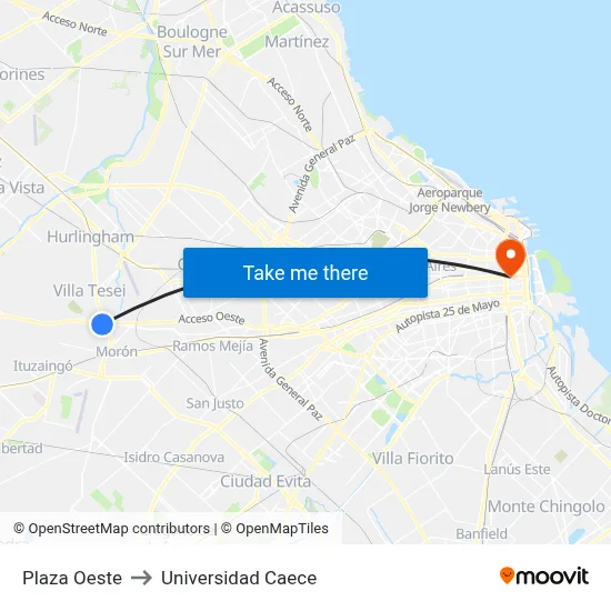 Plaza Oeste to Universidad Caece map