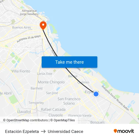Estación Ezpeleta to Universidad Caece map