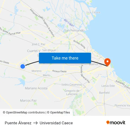 Puente Álvarez to Universidad Caece map