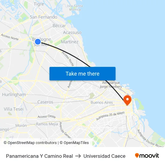 Panamericana Y Camino Real to Universidad Caece map