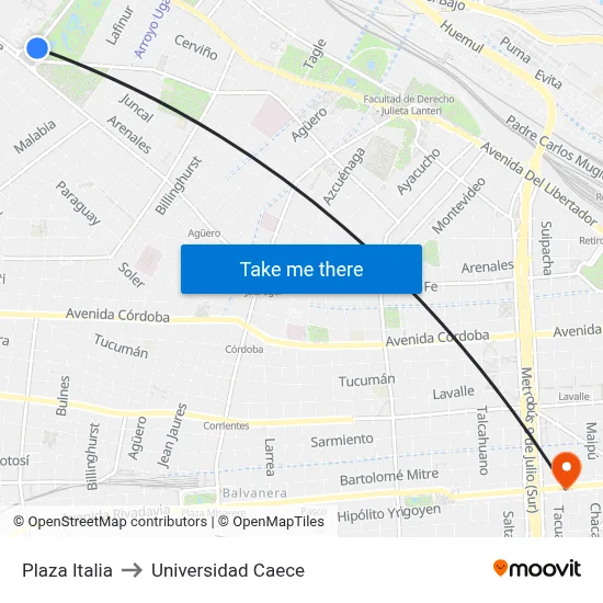 Plaza Italia to Universidad Caece map