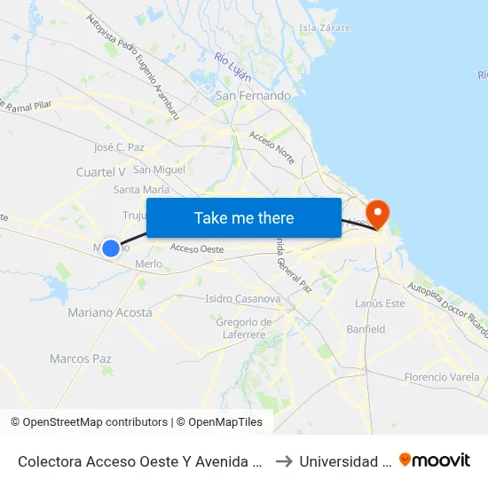 Colectora Acceso Oeste Y Avenida Victorica - Nine to Universidad Caece map