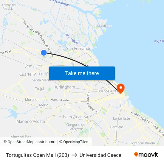 Tortuguitas Open Mall (203) to Universidad Caece map