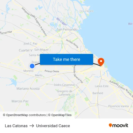 Las Catonas to Universidad Caece map