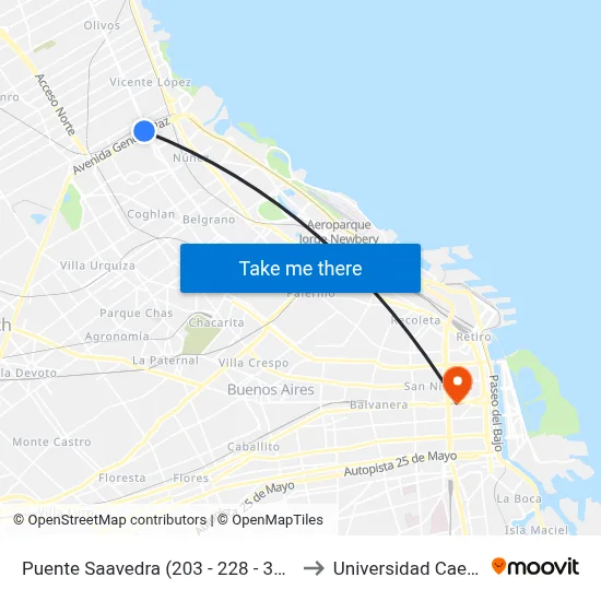 Puente Saavedra (203 - 228 - 365) to Universidad Caece map