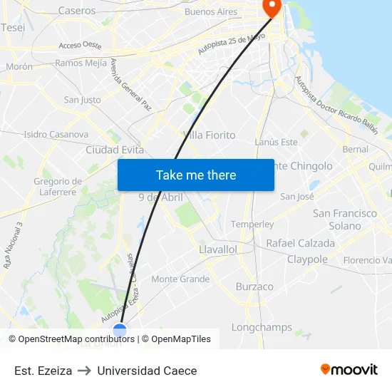Est. Ezeiza to Universidad Caece map