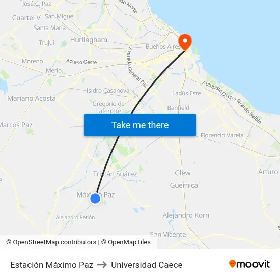 Estación Máximo Paz to Universidad Caece map
