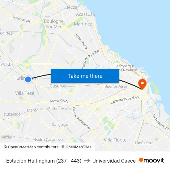 Estación Hurlingham (237 - 443) to Universidad Caece map