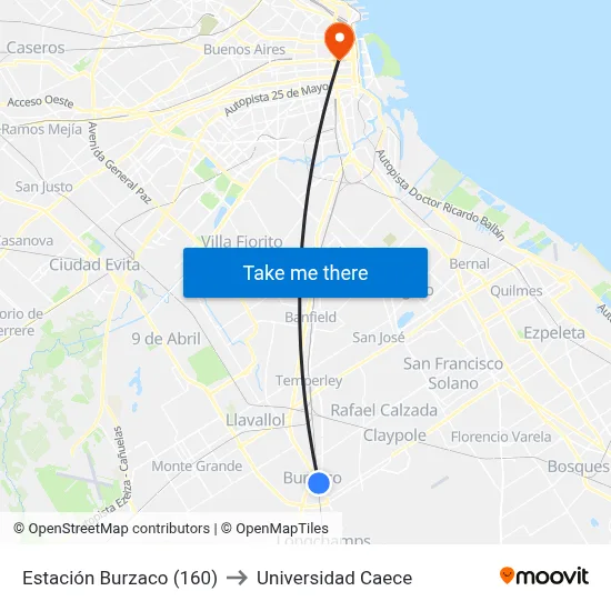 Estación Burzaco (160) to Universidad Caece map