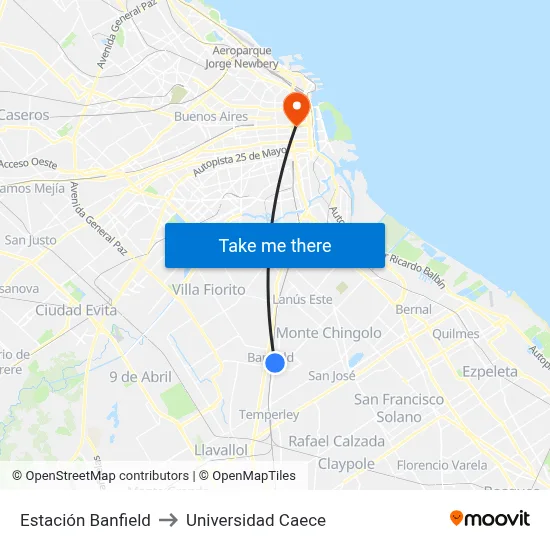 Estación Banfield to Universidad Caece map
