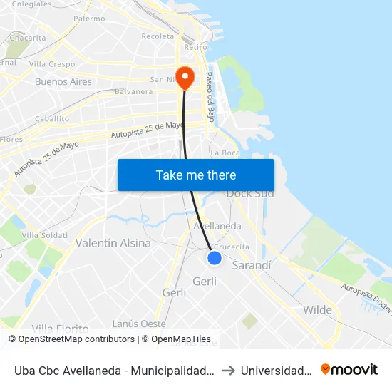 Uba Cbc Avellaneda - Municipalidad De Avellaneda to Universidad Caece map