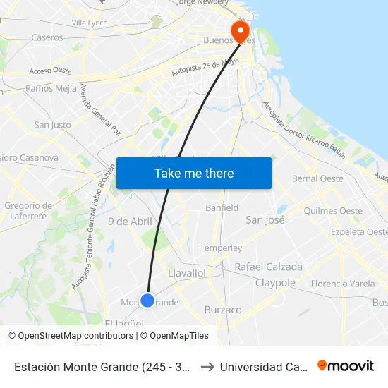 Estación Monte Grande (245 - 394 3) to Universidad Caece map