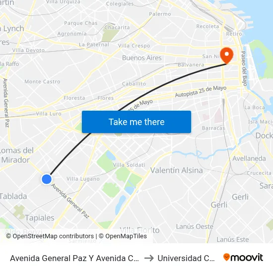 Avenida General Paz Y Avenida Crovara to Universidad Caece map