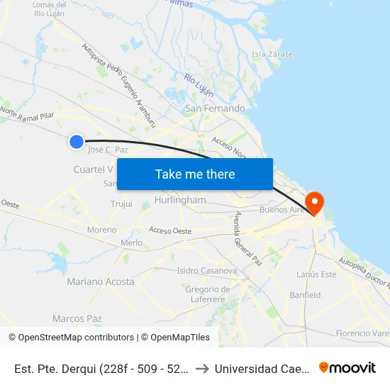 Est. Pte. Derqui (228f - 509 - 520) to Universidad Caece map