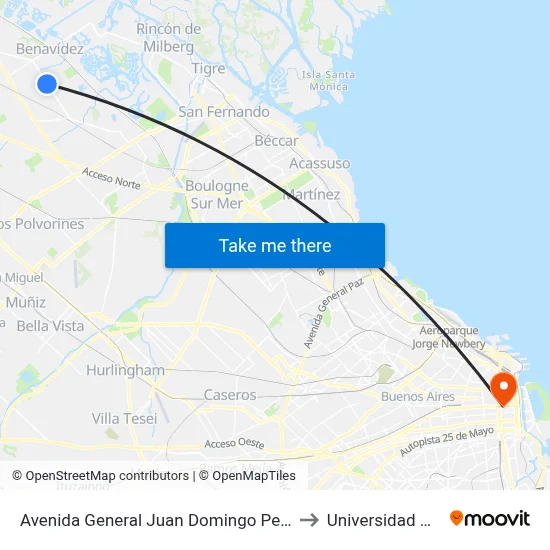 Avenida General Juan Domingo Perón, 5316 to Universidad Caece map
