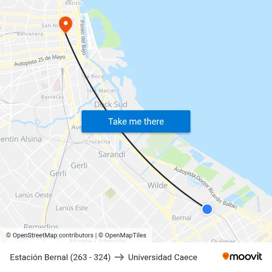 Estación Bernal (263 - 324) to Universidad Caece map
