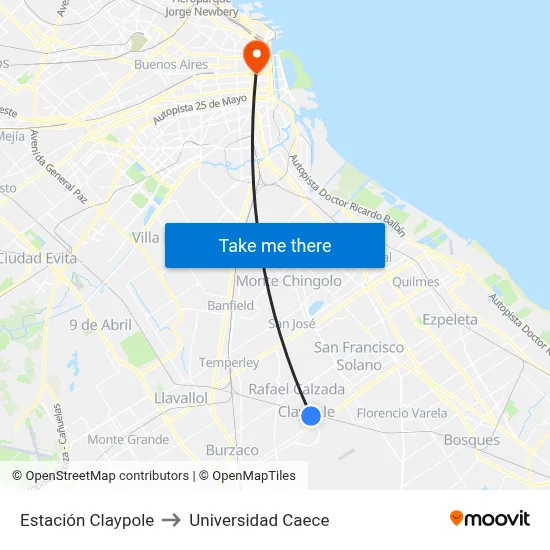 Estación Claypole to Universidad Caece map