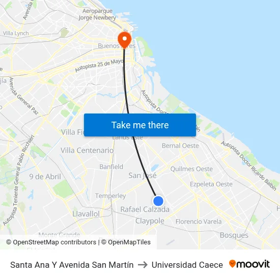 Santa Ana Y Avenida San Martín to Universidad Caece map