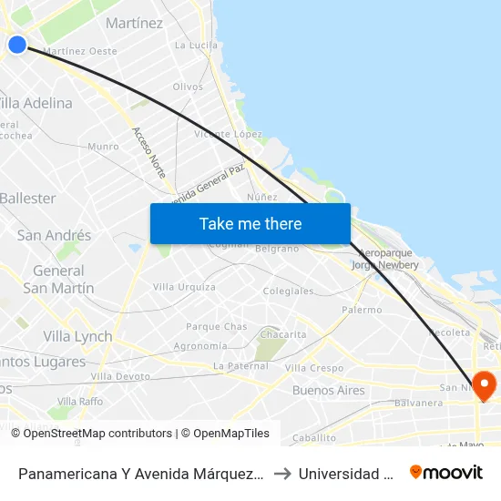 Panamericana Y Avenida Márquez (21 - 130) to Universidad Caece map