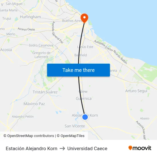 Estación Alejandro Korn to Universidad Caece map