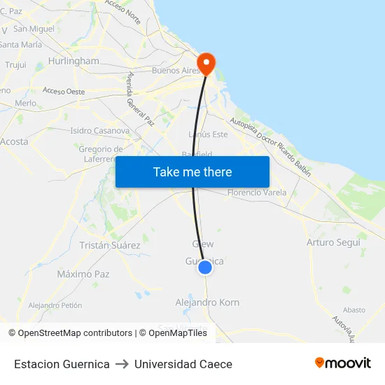 Estacion Guernica to Universidad Caece map