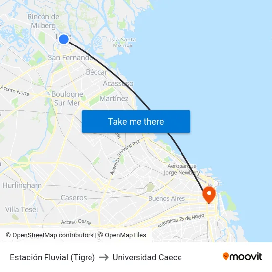 Estación Fluvial (Tigre) to Universidad Caece map