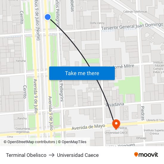 Terminal Obelisco to Universidad Caece map