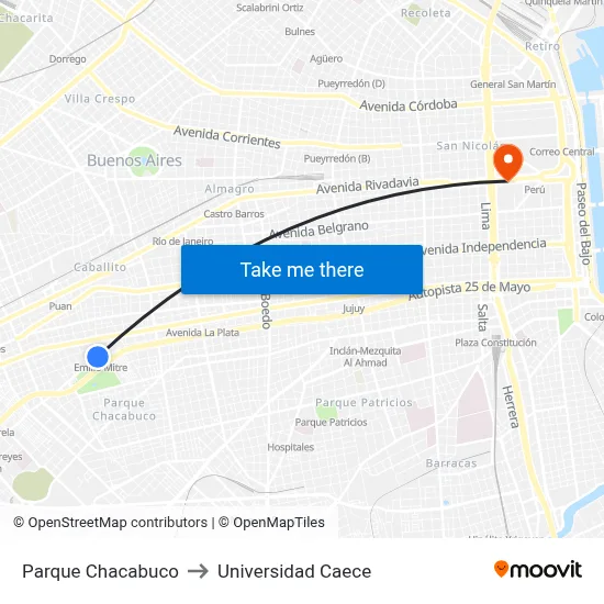 Parque Chacabuco to Universidad Caece map