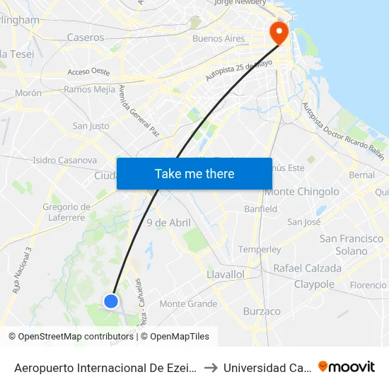 Aeropuerto Internacional De Ezeiza (8) to Universidad Caece map