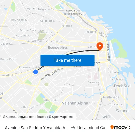 Avenida San Pedrito Y Avenida Alberdi to Universidad Caece map