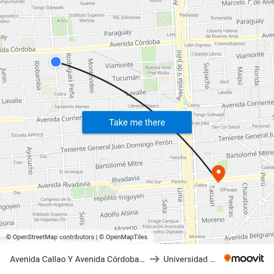 Avenida Callao Y Avenida Córdoba (37 - 150) to Universidad Caece map