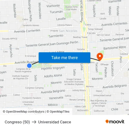 Congreso (50) to Universidad Caece map