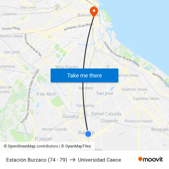 Estación Burzaco (74 - 79) to Universidad Caece map