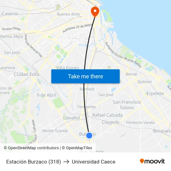 Estación Burzaco (318) to Universidad Caece map