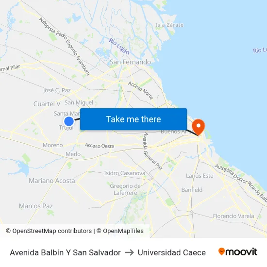 Avenida Balbín Y San Salvador to Universidad Caece map