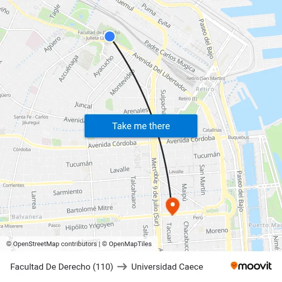 Facultad De Derecho (110) to Universidad Caece map