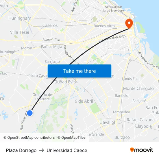 Plaza Dorrego to Universidad Caece map