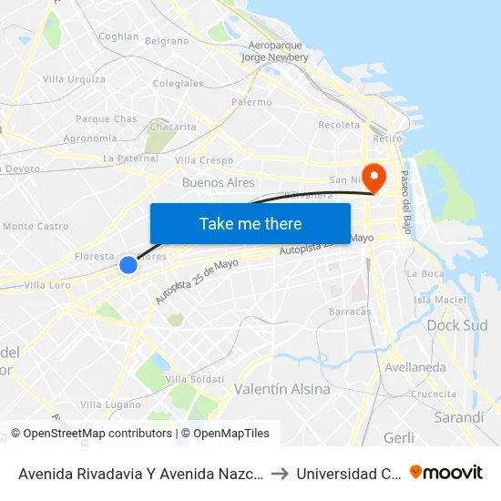 Avenida Rivadavia Y Avenida Nazca (2 - 85) to Universidad Caece map