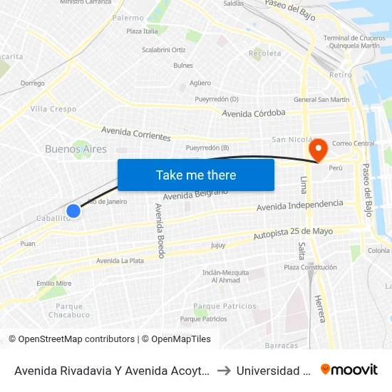 Avenida Rivadavia Y Avenida Acoyte (2 - 8 - 86) to Universidad Caece map
