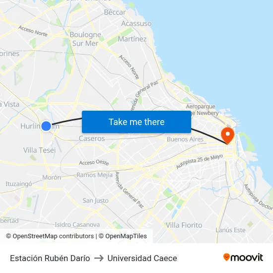 Estación Rubén Darío to Universidad Caece map