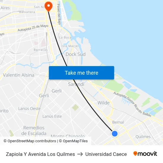 Zapiola Y Avenida Los Quilmes to Universidad Caece map