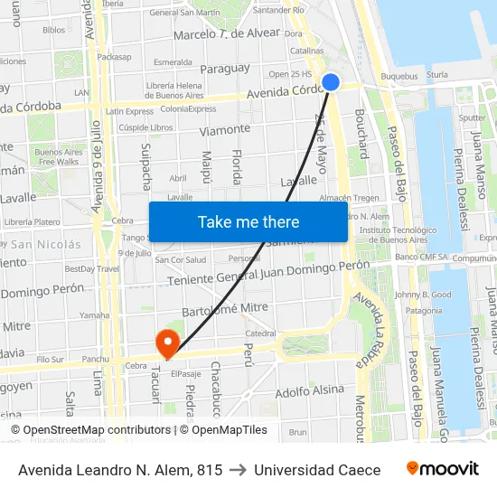 Avenida Leandro N. Alem, 815 to Universidad Caece map