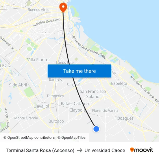 Terminal Santa Rosa (Ascenso) to Universidad Caece map