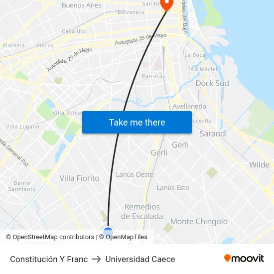 Constitución Y Franc to Universidad Caece map